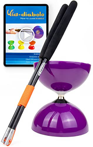 Juggle Dream Big Top Diabolo Jonglierset -Kugellagerachse - mit Superglas-Handstäben und Online-Lernvideo - Jonglieren (Violett Diablo/Schwarz Stäbe)