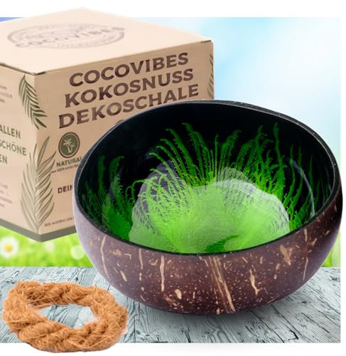 cocovibes Kokosnuss Schale mit Anti-Kipp-Ring, einsetzbar als Dekoschale, Schlüsselschale, Schmuckschale – grün schwarz, 13 cm (JADE-1)