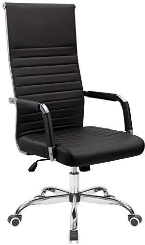 Tuoze Office Chair High Back Leather Desk Chair Modern Executive Ribbed Chairs Height Adjustable Conference Task Chair with Arms (Black)