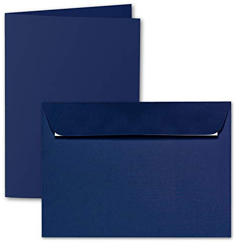 ARTOZ 15x DIN A5 Faltkarten-Set mit Umschlägen - Classic Blue (Blau) - 148 x 210 mm - gerippte Bastelkarten blanko mit Brief-Umschlägen - 220 g/m²