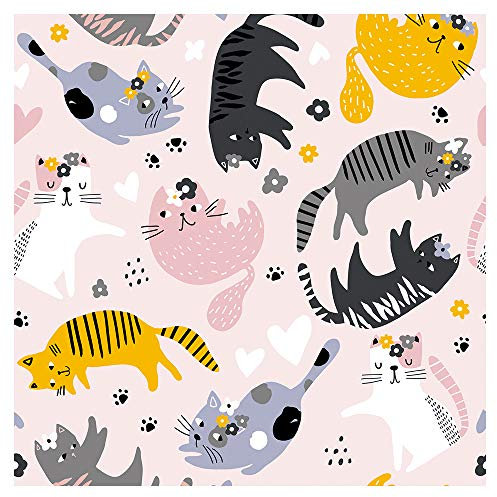 murando Vlies Tapete Kinderzimmer Tiere Deko Panel Fototapete Wanddeko 10 m Tapetenrolle Mustertapete Wandtapete modern design Dekoration - Katzen Mieze Blumen für Kinder g-B-0156-j-a