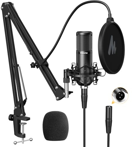 MAONO XLR Condenser Microphone, Professional Cardioid Studio Mic with Boom Arm, Pop Filter, Compatible with Audio Interface and Mixer for Streaming, Podcasting, Vocal Recording, Music, PM320S
