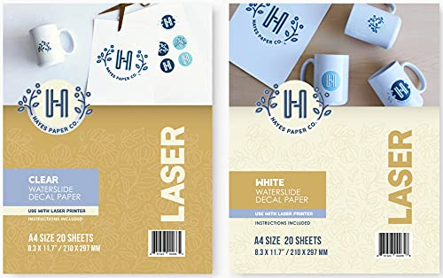 Hayes Paper Wasserschiebe-Aufkleber, laserklar, 20 Blatt und weiß, 20 Blatt, bedruckbare Wasserschiebe-Aufkleber in A4-Größe
