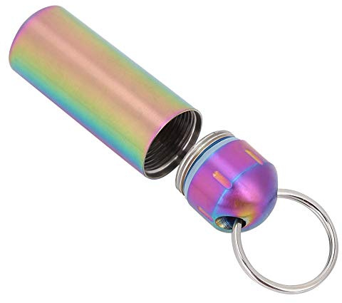 1/2Pcs Pillenbox Pillendose Tablettenbox EDC-Edelstahl-wasserdichte Mini Pille Box mit Schlüsselanhänger für Reise Camping Silber/Titan