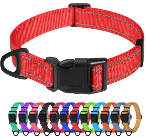 TagME Collar Perro Ajustable,Collar Nylon Reflectante,para Caminar Correr Entrenamiento,para Perros Medianos,Rojo,2.5cm De Ancho