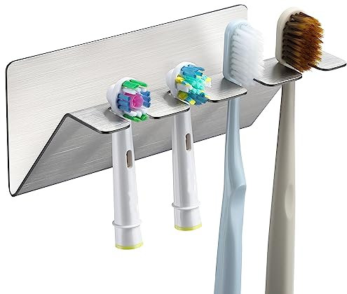 OETAMS Portacepillos de Dientes Autoadhesivo Cuarto de baño montado en la Pared Acero Inoxidable Titular de Cepillo de Dientes Eléctrico 4 Ranuras Cepillo de Dientes Plata