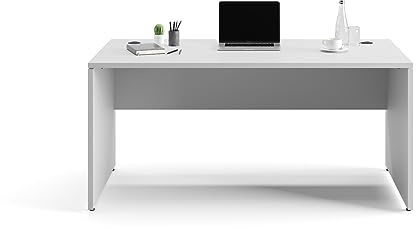 furni24 Schreibtisch fürs Arbeitszimmer und Home Office - Großer laminierter Computertisch aus Holz, 2 Kabeldurchlässe und mit verstellbarem Metall kabelkanal-Nuvi (Grau, Kabelkanal 160x80x75 cm)