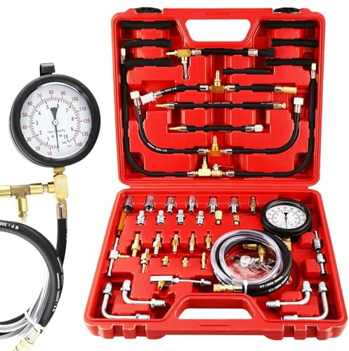 BOOMSTART 45tlg Professionelles Benzindruck Messgerät, 140 psi 10 bar Kraftstoffdruck Messgerät, Universell Kraftstoffdruckprüfer Benzindruckmesser Benzindruck Manometer für Auto LKW Fahrzeuge