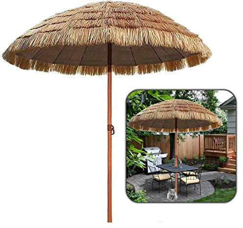 240cm Parasol Parapluie De Jardin en Paille Parasol De Table De Marché pour Restaurant en Extérieur, Café, Piscine, Bar, Terrasse, Poteau 32mm, Inclinable