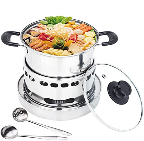 Réchaud de camping - Réchaud à alcool avec casserole - En acier inoxydable - Sans gaz et électricité - Pour le camping, les barbecues, les pique-niques - 18 cm
