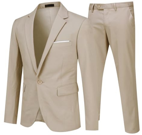 Allthemen Mens 2 Piece Suit 1 Button Business Blazer Trouser | Mens Slim Fit Wedding Dress Suits Single Breasted Casual Smart Suits Classic Lightweight Suits Set for Spring Autumn
