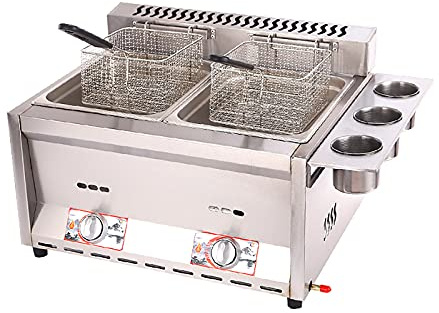 CHEMYO Friteuse à gaz, avec 8L + 8L, Acier Inoxydable, friteuse de Frites de Poulet pour Frites Restaurant de Cuisine à Domicile