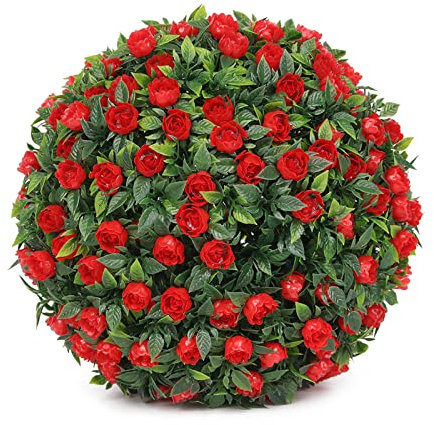 DAZZLEEX Sfera di per paesaggistica, rose artificiali da appendere, per piante topiarie e piante da giardino, stabile ai raggi UV (A 20 cm)