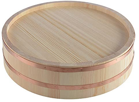 KARFRI Holz-Sushi-Reis-Rührwanne, Holz-Reispfanne, Reisschüssel, Kupferbänder, manuelles Mahlen, ideal zum Zubereiten und Mischen von Reis mit Gewürzen oder Soße, 48 cm (66 cm)