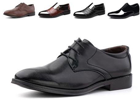 Hitmars Chaussure Derby Homme à Lacets Chaussure Ville Cuir Vernis Brogues Casual Oxfords Mariage Business Classique FL1811 Noir Taille 43