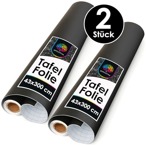OfficeTree 2er Set Tafelfolie Selbstklebend Schwarz - 2 Rollen á 300 x 43 cm - Kreidefolie Selbstklebend - Selbstklebende Tafelfolie als Wandtafel Kinder oder DIY Kreidetafel Folie Selbstklebend