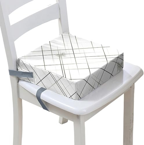 FANSU Kinder Sitzkissen Sitzerhöhung Stuhl, Gitter Druck Baby Kind Sitzkissen Quadrat Zerlegbar Kleinkinder Esszimmerstuhl ErhöHen Pad Esszimmer Boostersitze (40x40x10cm,Weiß)