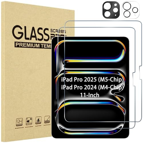 ProCase 2 Stück Panzer Schutz Glas für 11 iPad Pro (M4) 2024 mit Kameraschutz, 9H Schutzfolie Displayschutzfolie Screen Protector - Schwarz/Klar