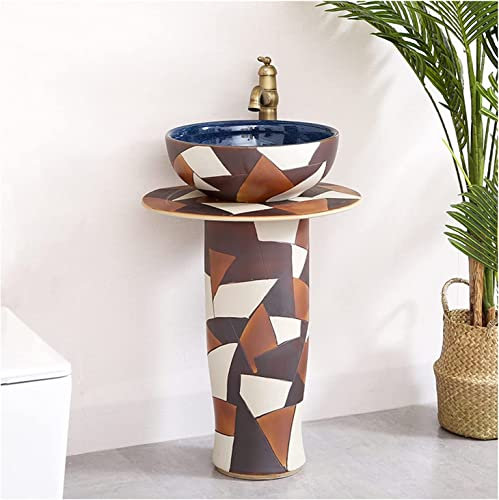 Lavabo en céramique Évier de lavabo sur pied en céramique de style industriel, colonne rétro avec lavabo à poser, lavabo vasque de salle de bain avec balcon sculpté à la main avec combinaison de robi