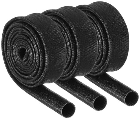 QUARKZMAN 3pz Guaina Antincendio Treccia Isolante per Cavi, 3.28Ft-7mm ID Nero, Guaina Fibre Vetro Rivestita Silicone Alta Temperatura per Linee Tubi per Automobili e Cablaggi Elettrici