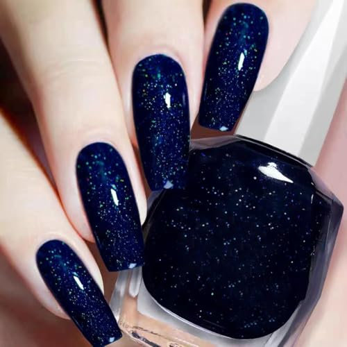 Glitter Nail Polish, glitter Nail Varnish, Diamond Quick Dry & Long Lasting Nail Polish No UV Lamp Curing, Chip Resistant, Non-Toxic, Quick Drying, At Home & Salon Manicure (17#Dark Blue)