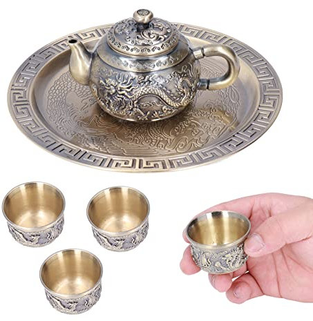 lvifloae Théière à Café Vintage, Théière Vintage en Métal Exquis Luxueux Motif en Relief Service à Thé Marocain avec Tasses Assiette pour de Décoration de Table
