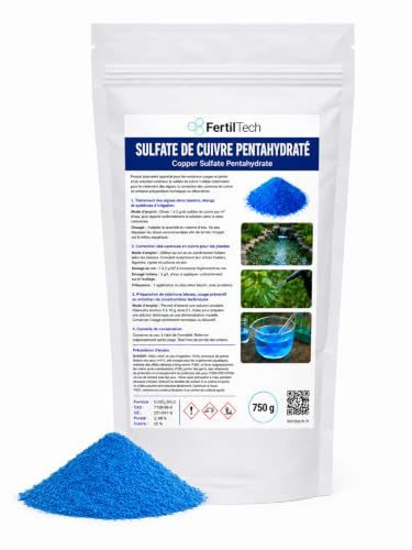 FertilTech Kupfersulfat Pentahydrat 750 g, Lösliche Blaue Kristalle mit 98% Reinheit, für Technische Anwendungen, Kupfermangel, Blaue Lösungen, Chemische Demonstrationen und Lehrversuche