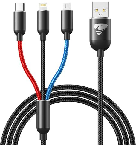 Multi USB Kabel, 3 in1 Universal Ladekabel 1.2M Schnell USB Ladekabel Mehrfach mit Micro USB Typ C Lightning Kabel für iPhone, Android Galaxy, Huawei,Oneplus,Sony, Oneplus, LG, HTC