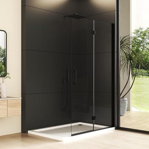Walk in Duschwand 120x195cm Walk-in Faltbar Schwarz Duschabtrennung, Begehbare Falttür Dusche Duschtrennwand Duschtür, Faltbare Glas Duschkabine mit 6mm ESG Nano Sicherheitsglas