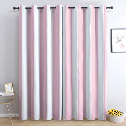 Striped Blackout Curtains for Bedroom, Pink White Stripes Curtains for Living Room 72 Drop, Patterned Window Treatments Home Decor, Thermal Eyelet Drapes, 66 x 72 Inch, 2 Panels