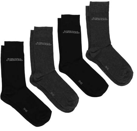 Dortmund Borussia BVB Socken Socks 4er Pack (DE/NL/SE/PL, Numerisch, 43, 46, Regular, Regular, schwarz grau)