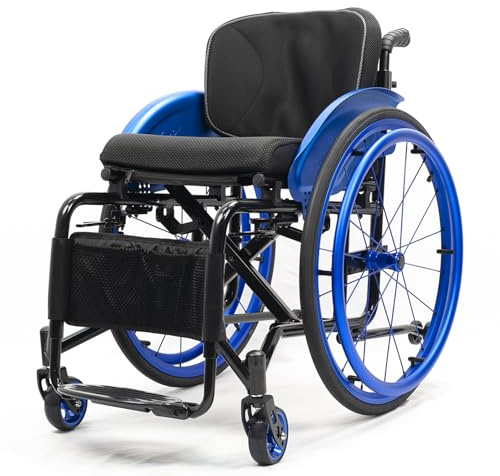 Ultraleichter Rollstuhl Faltbar, Mehrzweck Transportrollstühle für Erwachsene,Rollstuhl für Ältere Menschen und Behinderte,Sportliche ästhetik, Faltrollstuhl(15.7in seat width,Blue)