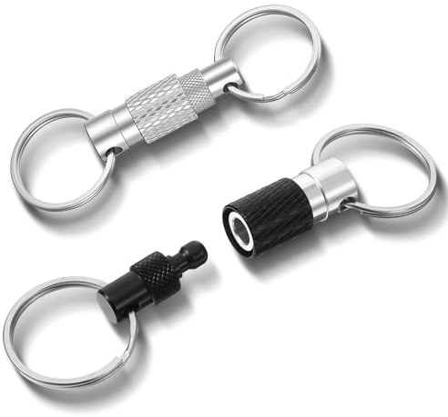 Lot de 2 porte-clés amovibles en métal robuste à dégagement rapide avec 4 porte-clés fendus pour homme et femme