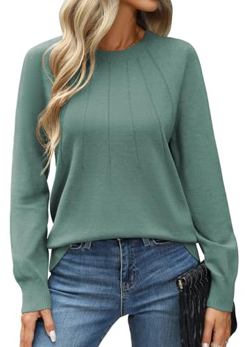 CMTOP Jersey Mujer Invierno Elegante Jersey de Punto Cuello Redondo Cálido Sueter Manga Larga Suelto Sweater Basico Casual Termico Pullover Otoño Jerseys (Verde Claro, L)