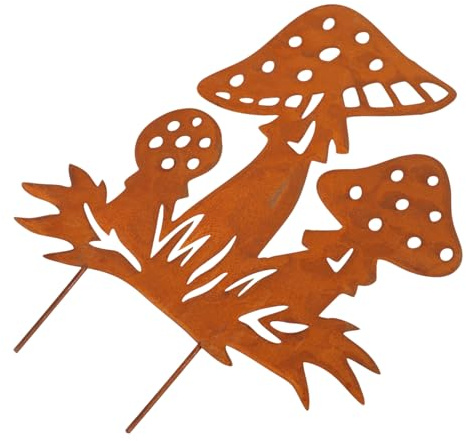 HEMOTON Rusty Mushroom Crafts Metal Garden Stake Mushroom Sculpture Outdoor Decor Ornament for Garden Landscape Plants