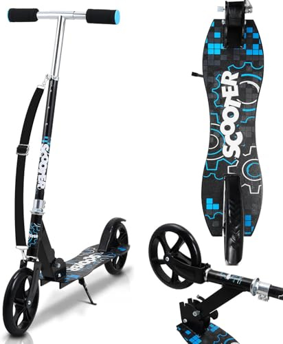 Peviasot Roller Kinder, Klappbar Kickroller, Scooter mit Big Wheel Räder, 2 Räder Kickscooter, 3 Höhenverstellbare Kinderroller, Hinterradbremse Roller, Scooter Kinde mit 100kg Tragkraft, Schwarzblau