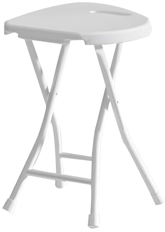 Sgabello Alto Pieghevole 40 Cm con Maniglia, Plastica Sedia Pieghevole Portatile Senza Schienale, per Isola Cucina(White)