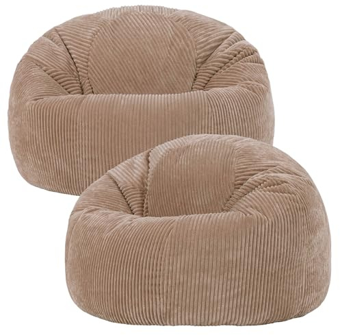 Icon Kingston Sitzsack Cord mit Füllung, 2er Pack, Braun | In Deutschland Hergestellt, Sitzsack Erwachsene, Weicher Cordstoff, Sitzsack Sessel für Wohnzimmer und Schlafzimmer