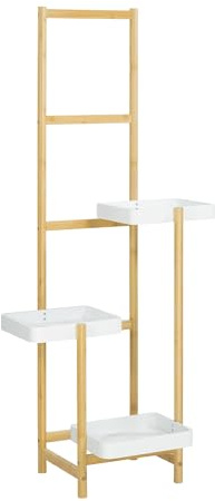 BRINDEK Estantería para Plantas con 3 Niveles y Celosía Decorativa de Madera | Soporte para Macetas Interior | Jardinera con Escalera Compacta para Balcón o Salón | 130 x 56 x 37 cm