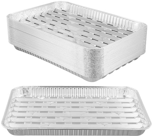 CHEUKYIU 40 stycken aluminiumgrillskålar, 340 x 230 x 23 mm silver aluminiumskålar grillskål, grillskålar för gasgrill, BBQ