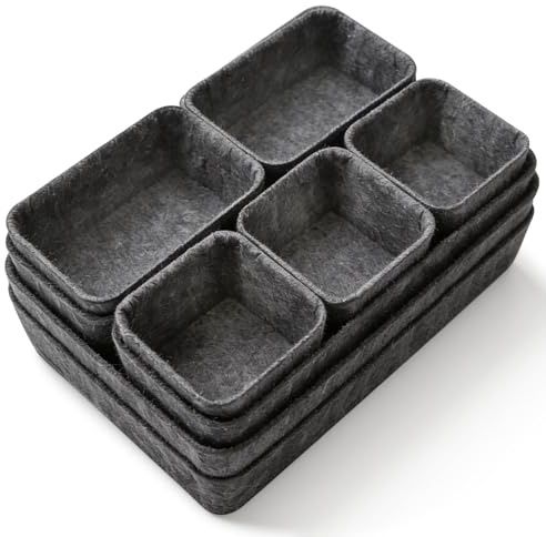 Jukibole Set di 9 organizer per cassetti, cucina, ufficio e toletta, in 4 misure, inserti in feltro ecologici per calze, biancheria intima e ufficio