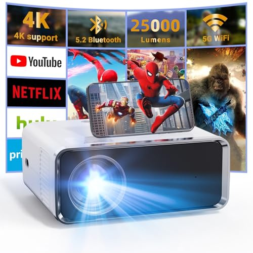 Mini proyector 4K Full HD con Bluetooth – Native 1080P portátil exterior proyector con altavoz compatible con Smartphone, HDMI, USB, AV, TV Stick, PS5 para cine en casa, dormitorio