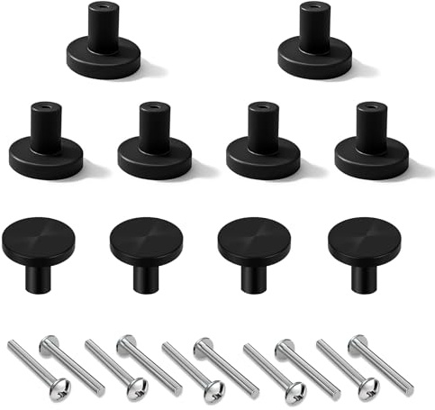 10 Stück Runde Möbelknöpfe Schwarz, Schubladenknöpfe Einloch Aus Aluminiumlegierung, Matt Schwarze Schrankknöpfe Mit Schrauben, Für Küche, Kommode Und Kleiderschrank, Modernes Zeitloses Design