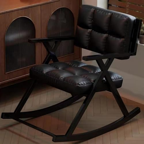 SJAPEX Sedia A Dondolo retrò con Rivestimento in Pelle PU, Poltrona Moderna di metà Secolo per La Cameretta dei Bambini, Sedie A Dondolo Vintage per Soggiorno, Balcone Black