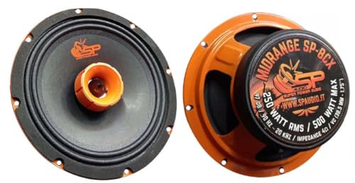 2 SP AUDIO SP-8CX, 2-vägs koaxiala mellanregisterhögtalare, 20 cm 200 mm 8 diameter, 250 watt RMS, 500 watt max, 4 ohm, 97 dB SPL, dörr, auto, par