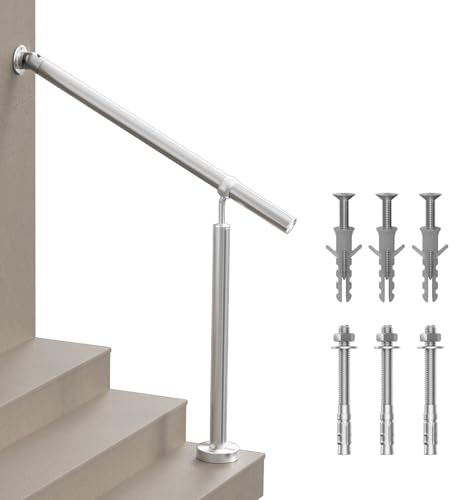 Hand Rails for Steps, 3 Step 304 Stainless Steel Stair Handrail Wall Mount, Indoor Outdoor Stair Railing Kit for Steps, Seniors Handrail for Porch