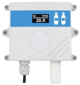 Gas Detector, Wall-mounted Oxygen Sensor O2 Concentration Detector Gas Analyzer Transmitter Air Quality Monitor for Greenhouse Farming for Work, Home(OLED 0-5V 25Vol)