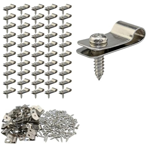 JIXLOUR Clips de fijación para malla de alambre, pinzas de malla y bridas de acero inoxidable con tornillos: abrazaderas de manguera para valla de madera, vinilo o metal (50 piezas)