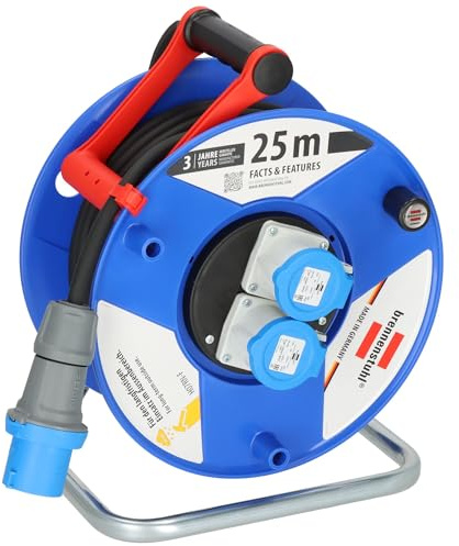 Brennenstuhl Garant CEE 2 IP44 Industrie-/Baustellen-Kabeltrommel 25m | H07RN-F 3G2,5 Kabel, Kabeltrommel mit 2 CEE-Steckdosen, für den ständigen Einsatz im Außenbereich IP44, Made in Germany, blau