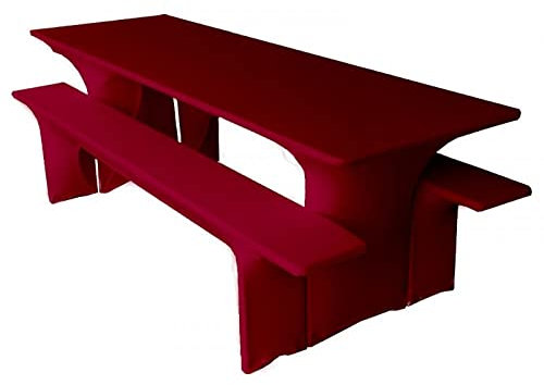 Gastro Uzal Biertischussen, Bierbankhussen, Festzeltgarnitur Hussen Stretch 3 teilig, Set (Bordeaux/weinrot) 50x220 cm, Biertischhussen Stretch, Bierzeltgarnitur Hussen